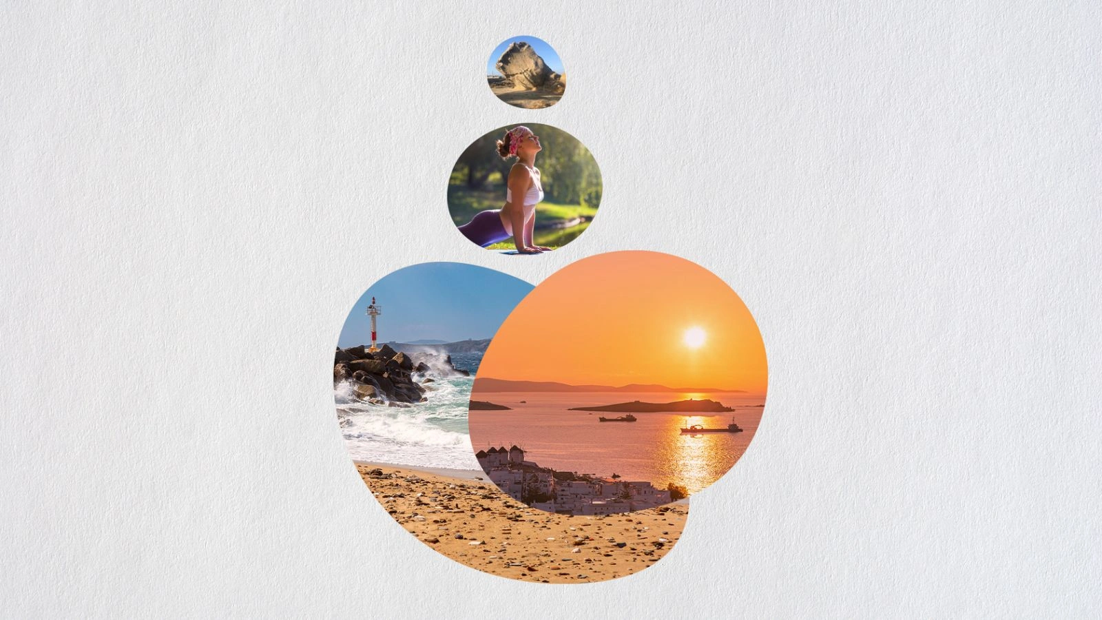 Astraean brand identity visual featuring Mykonos scenes
